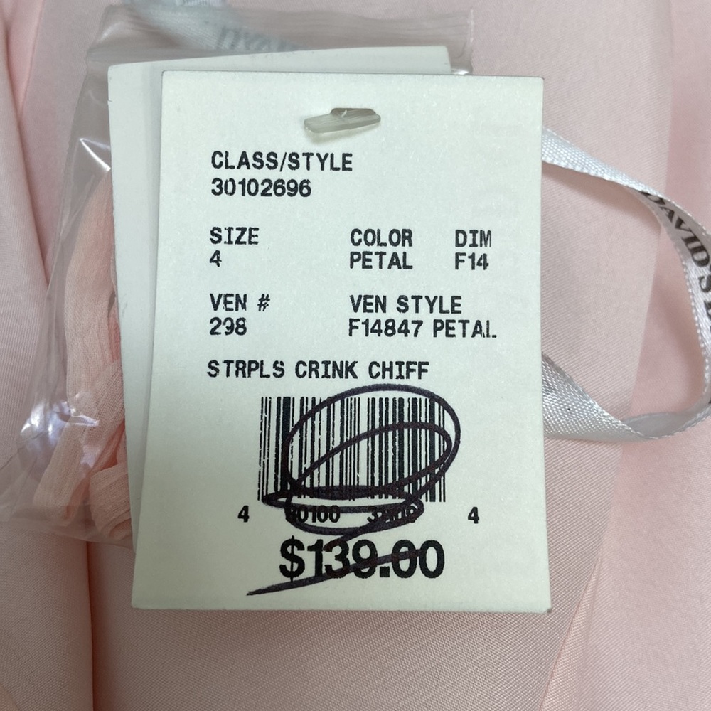Womenās NWT Davidās Bridal pink āpetal coloredā strapless dress. Size 4. - Picture 9 of 16
